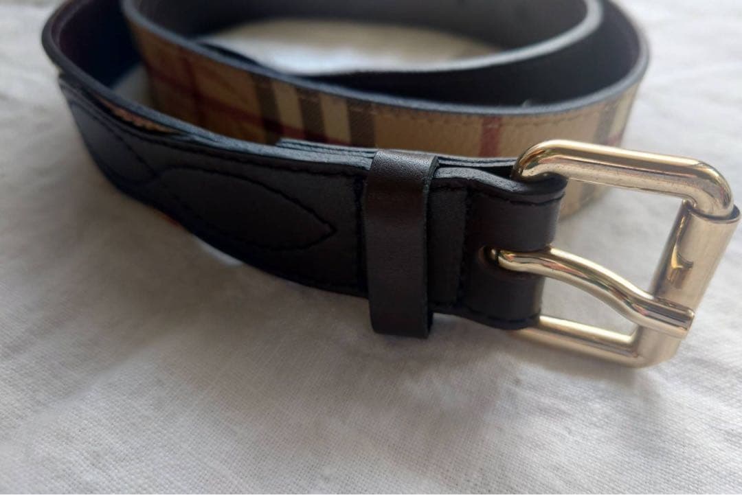 BURBERRY チェック柄 レザーベルト 34