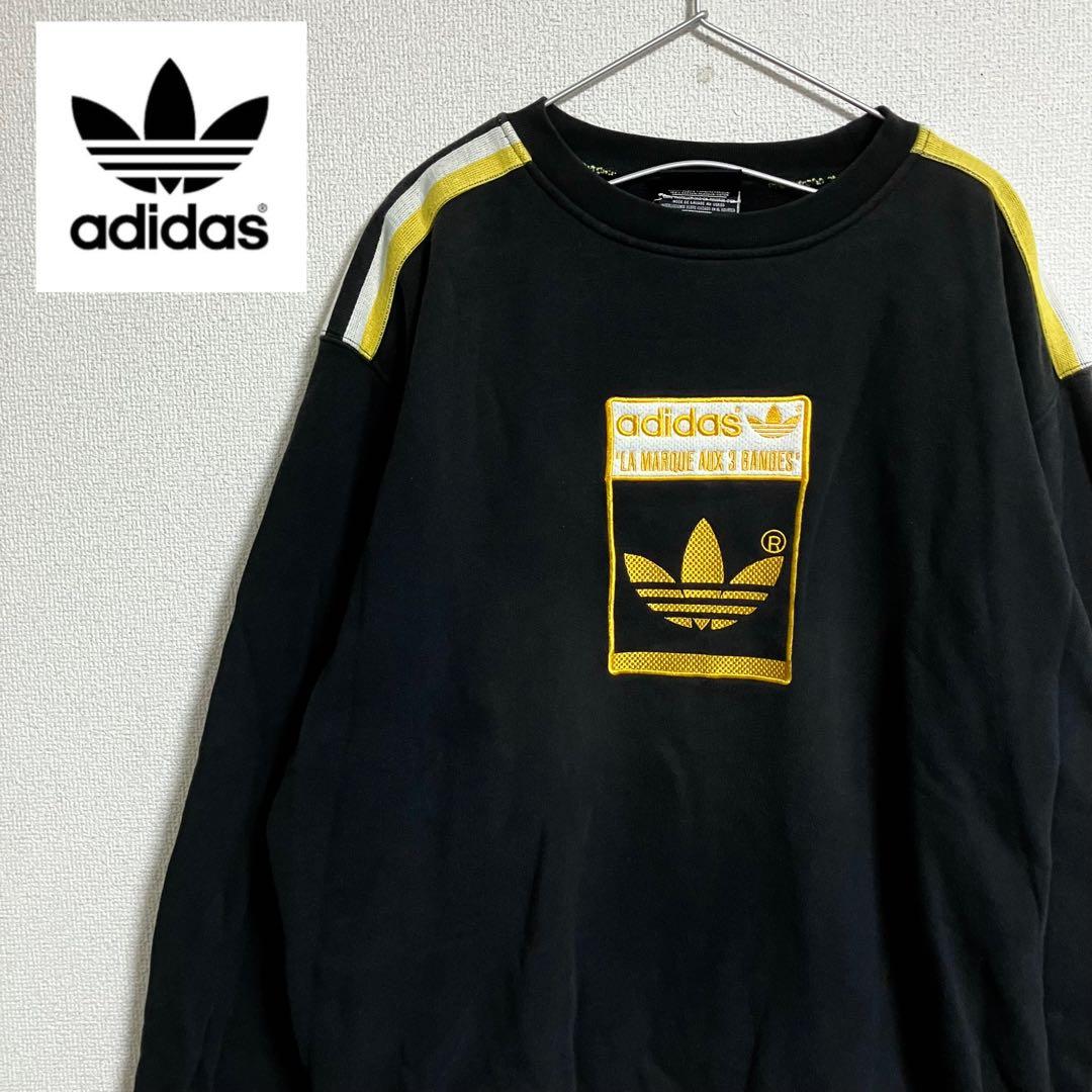 old adidas アディダス 90s スウェット 刺繍ロゴ L ブラック