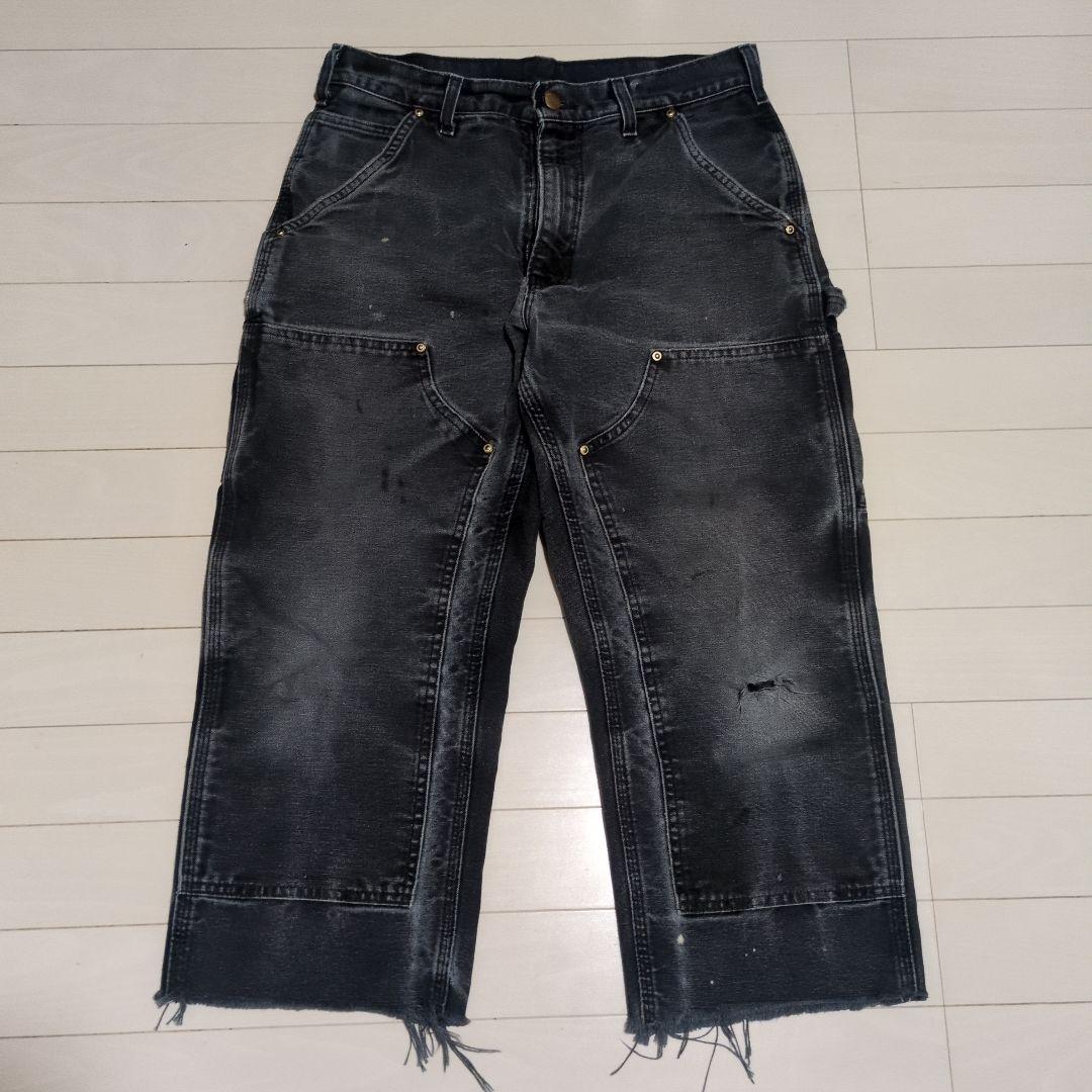 Carhartt ブラック ワークパンツ フリンジ裾
