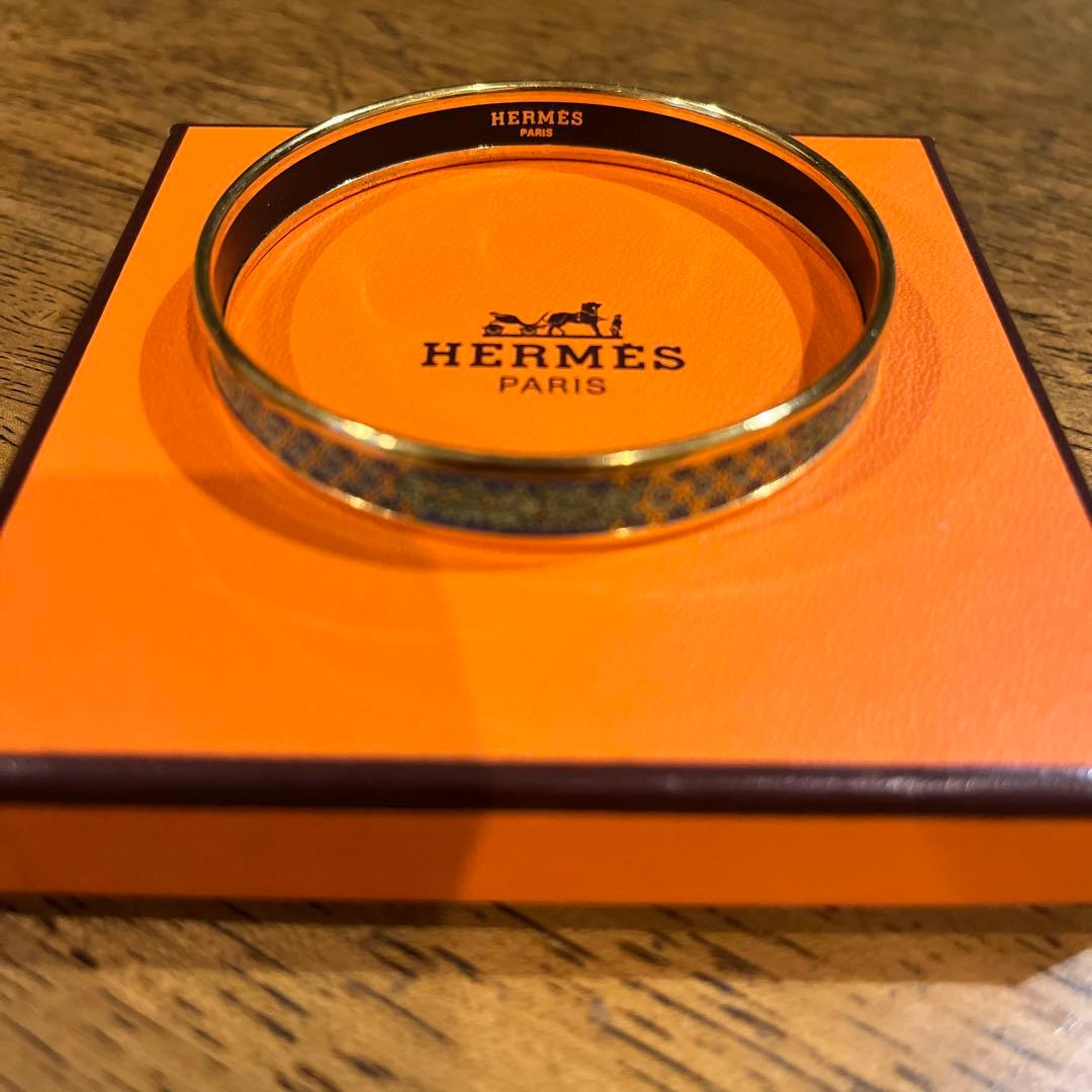 HERMES バングル エマイユPM ゴールド 黄緑 アクセサリー リーフ 七宝