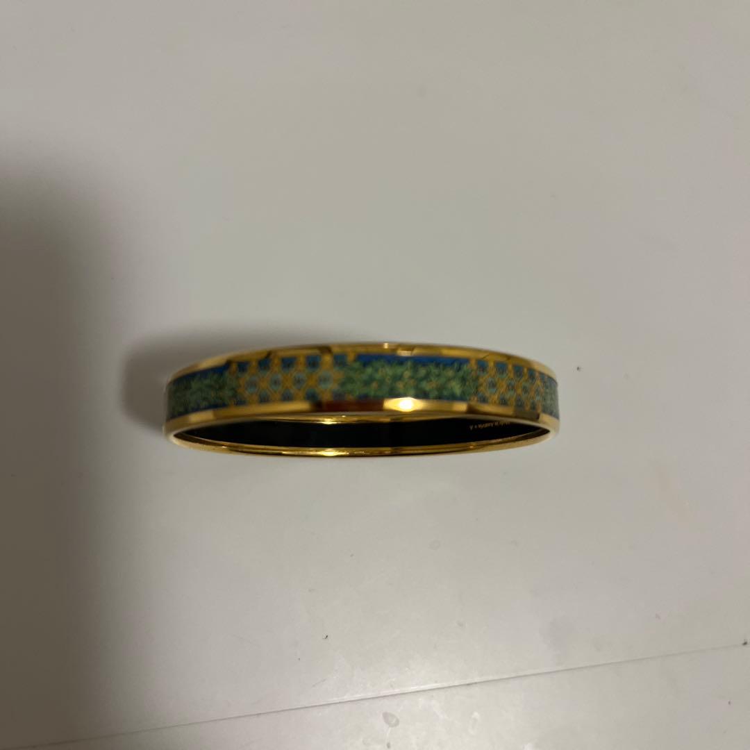 HERMES バングル エマイユPM ゴールド 黄緑 アクセサリー リーフ 七宝