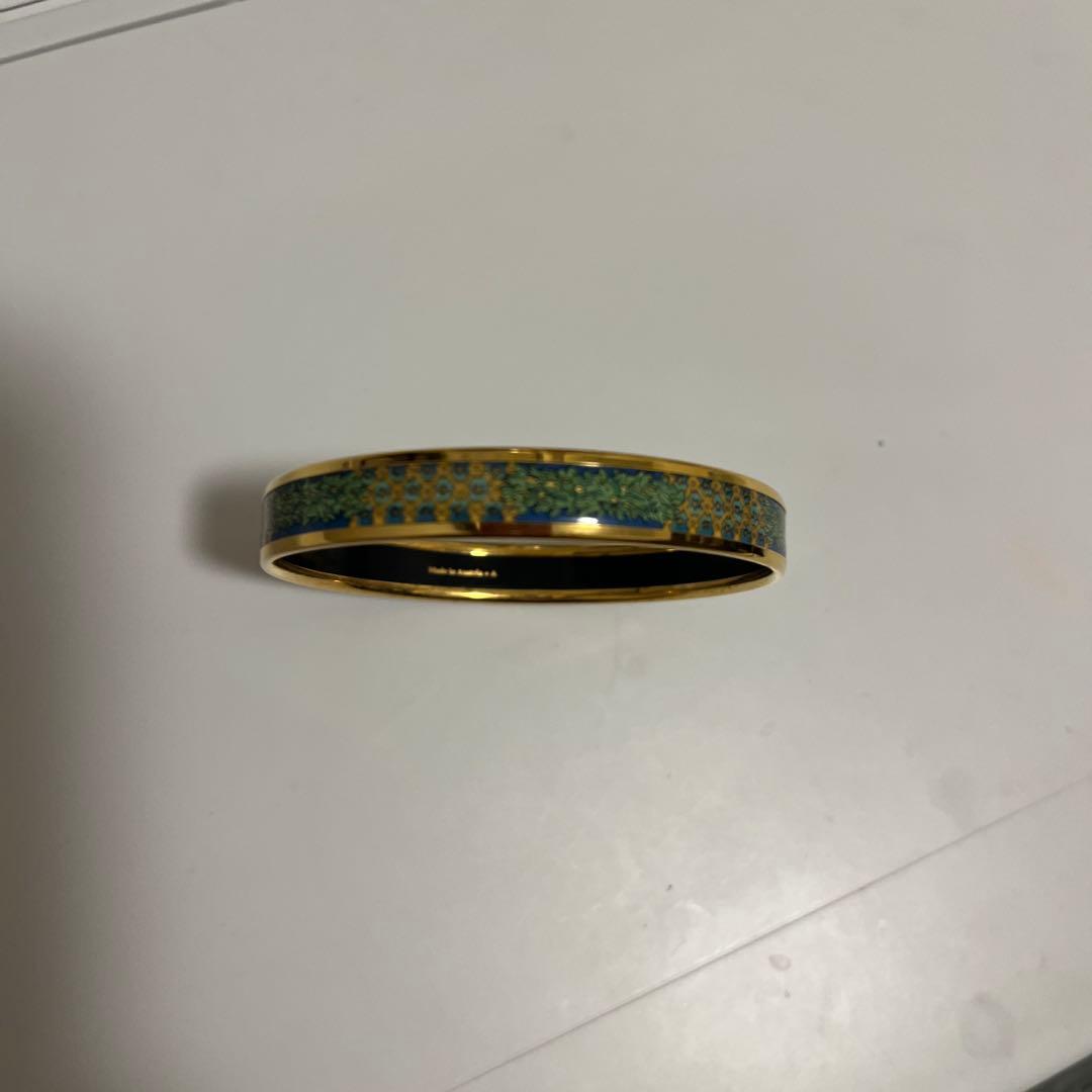 HERMES バングル エマイユPM ゴールド 黄緑 アクセサリー リーフ 七宝