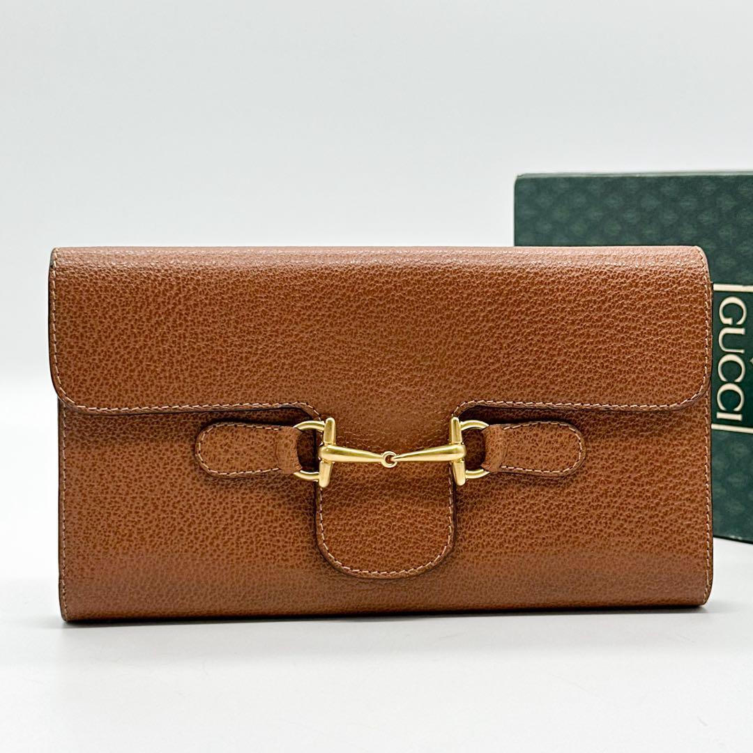 【箱付き・美品】グッチ ホースビット ヴィンテージ 三つ折り 長財布 ブラウン