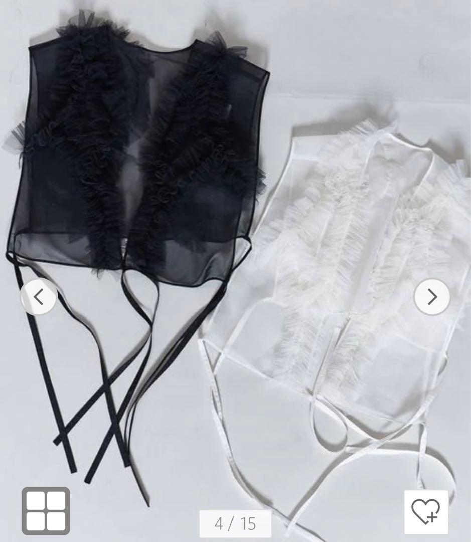 ＜MARGE × 6(ROKU)＞TULLE SHORT GILET/ジレ　白