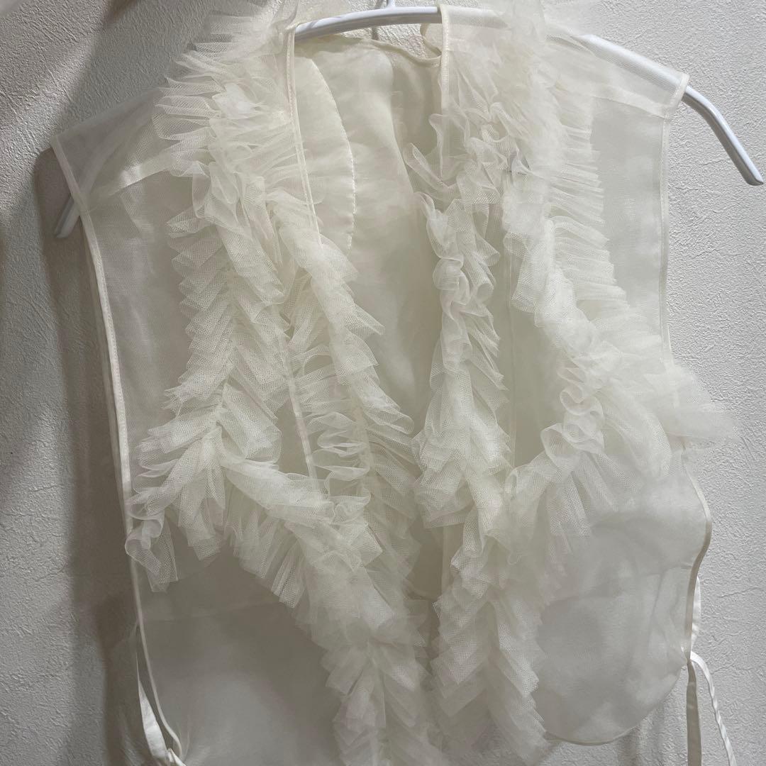 ＜MARGE × 6(ROKU)＞TULLE SHORT GILET/ジレ　白