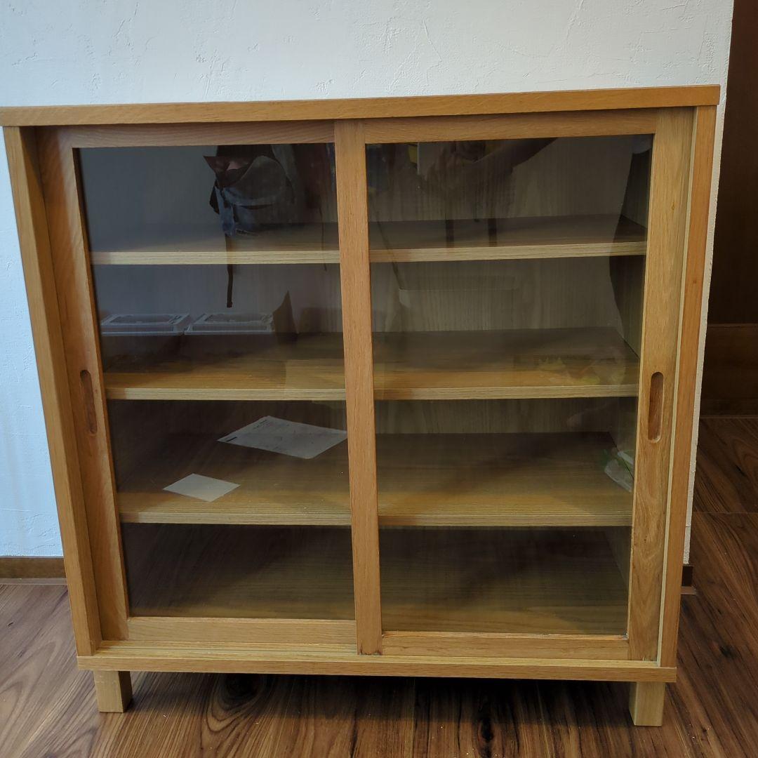 無印良品　オーク材キャビネット・ガラス扉（引戸）