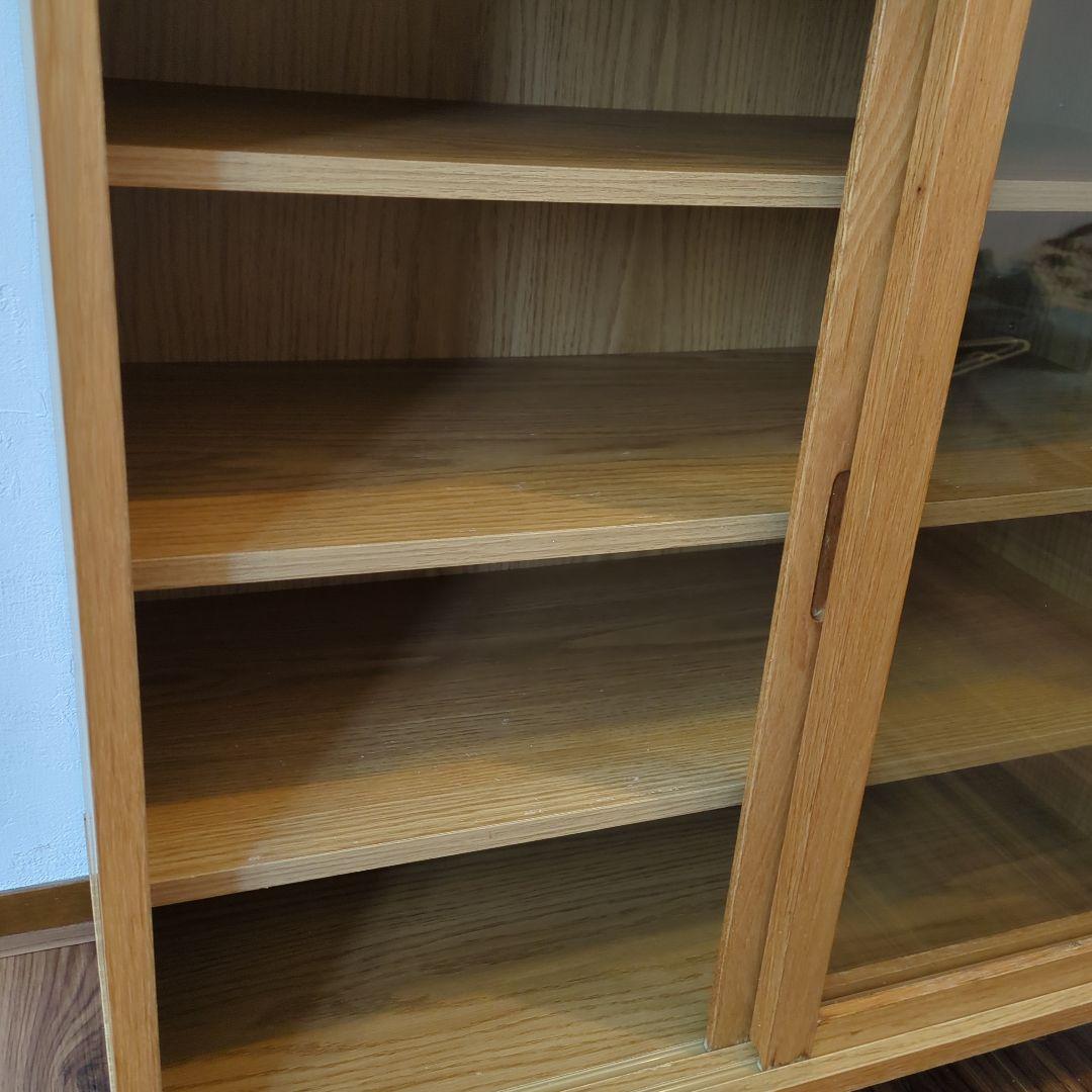 無印良品　オーク材キャビネット・ガラス扉（引戸）