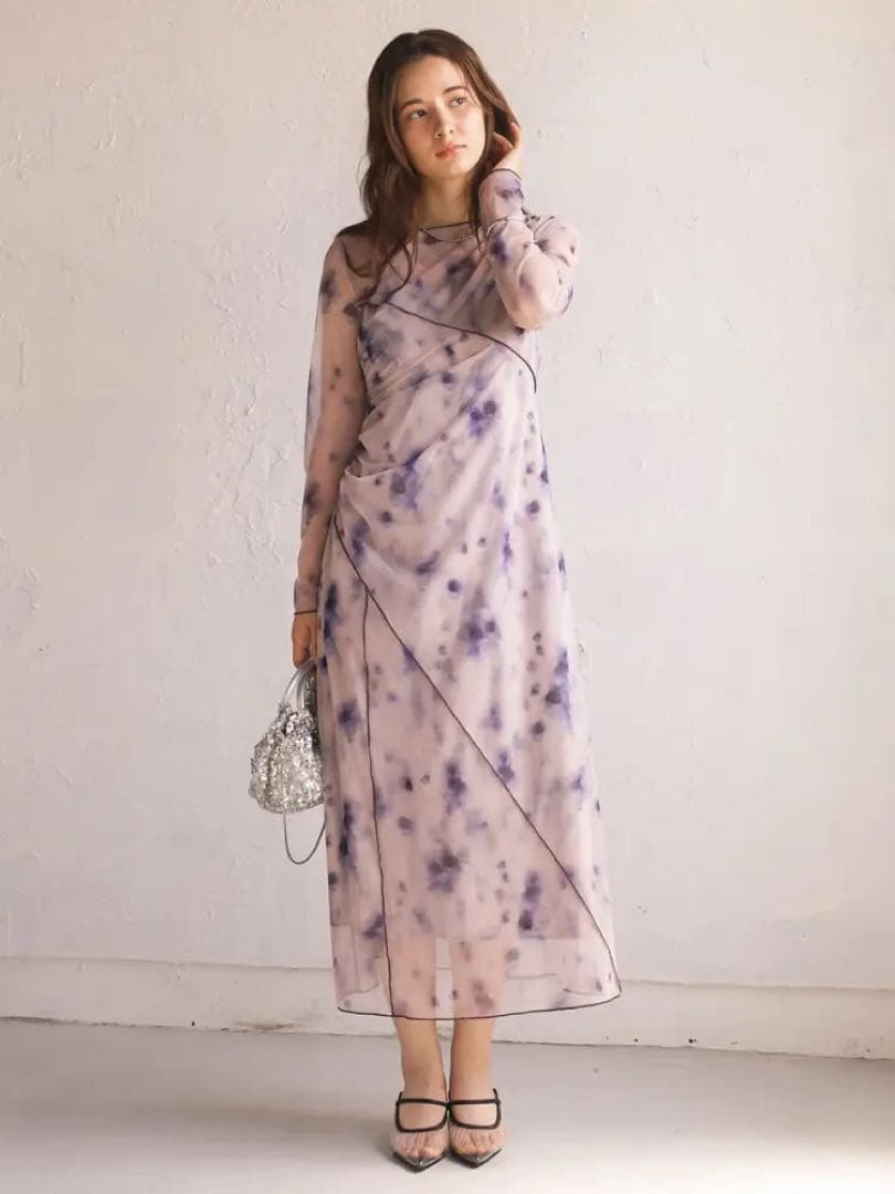 petirobe シアーニュアンスアシンメトリーワンピース　オケージョンドレス