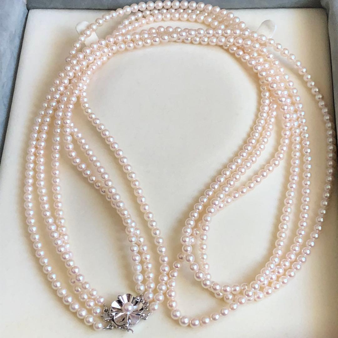 アコヤ真珠 ベビーパール 3連 ロングネックレス