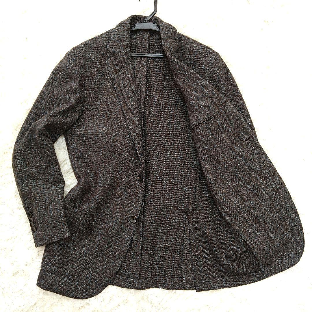 ラルディーニ テーラードジャケット ヘリンボーン ウール ブラウン 46 M