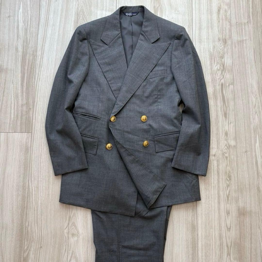 【希少】ポロバイラルフローレン メンズスーツ グレー 金ボタン S ダブル