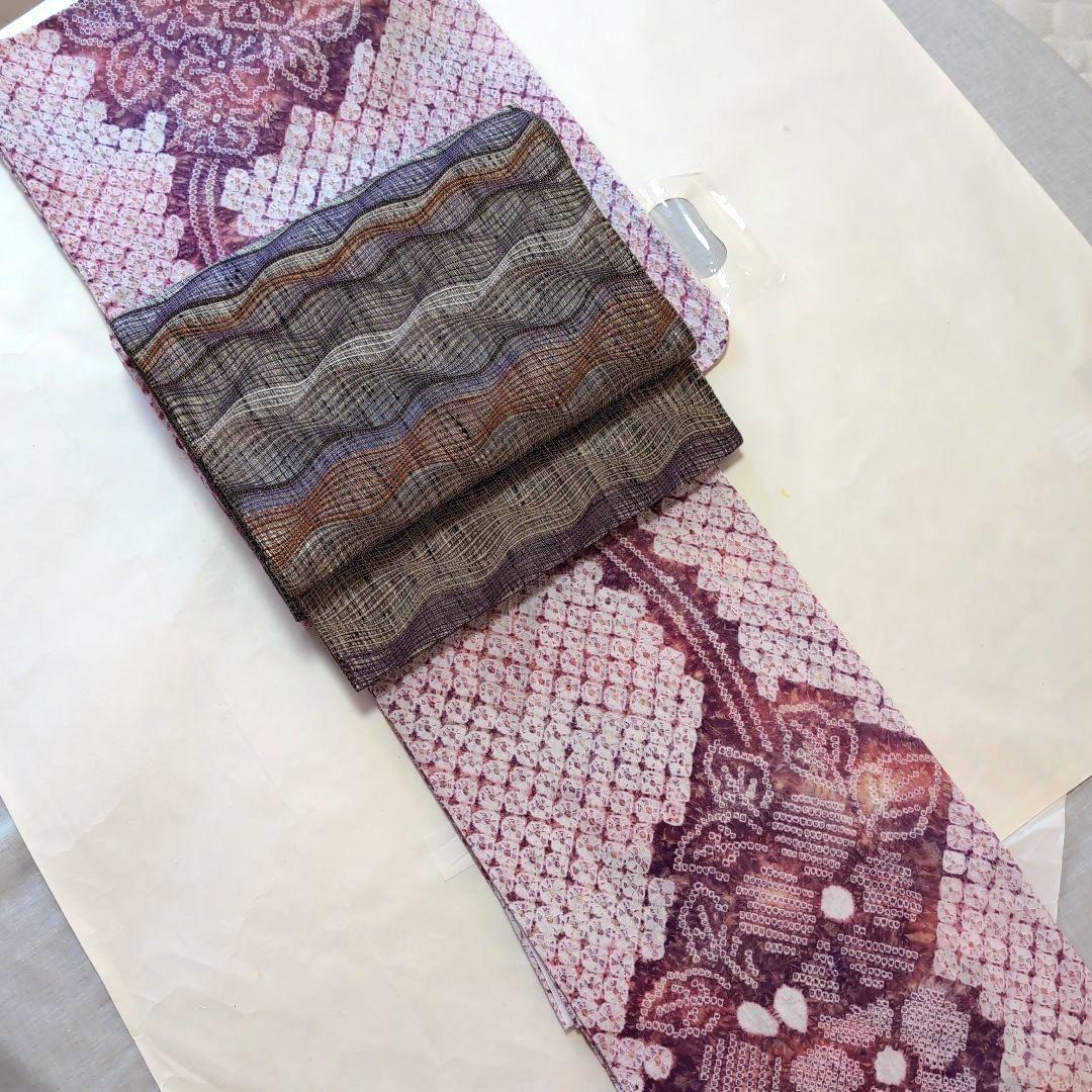 専用 新品 単衣 有松鳴海絞り 付下げ 広衿 夏着物 浴衣 蜘蛛絞り 三浦絞り