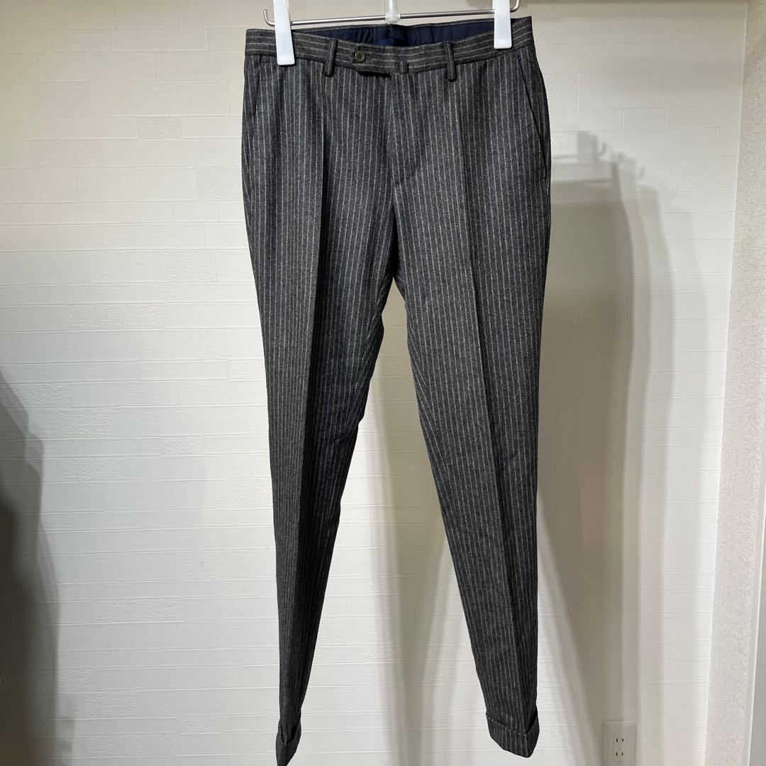 極美品インコテックス　ウールスラックス　1プリーツ　スーパー100s ストライプ
