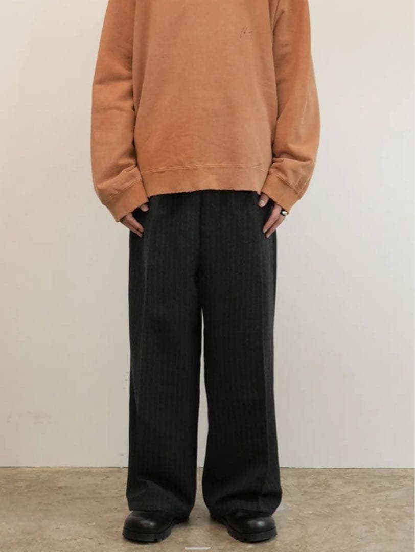 パンツ ANCELLM STRIPE WOOL WIDE SLACKS
