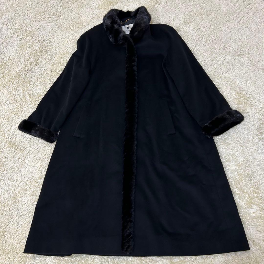 ピエールバルマン カシミヤ100% ミンクファー ロングコート 毛皮 11号