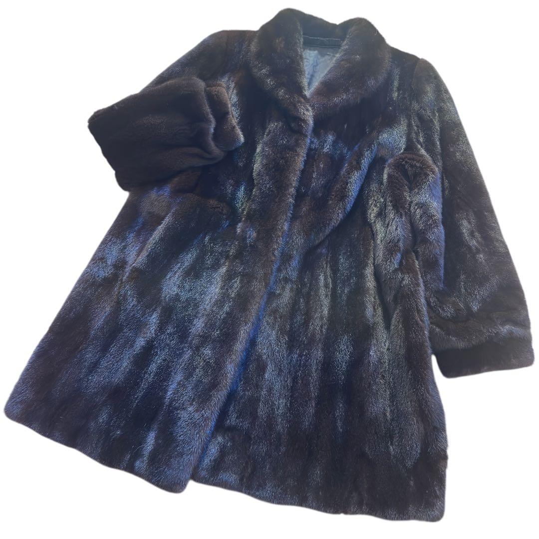 毛並み◎ブラックグラマ ダークミンク ロングコート 大きいサイズ 本毛皮　ミンク