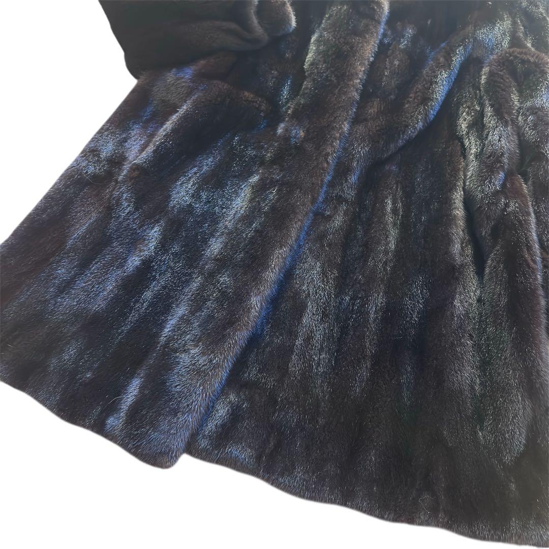 毛並み◎ブラックグラマ ダークミンク ロングコート 大きいサイズ 本毛皮　ミンク