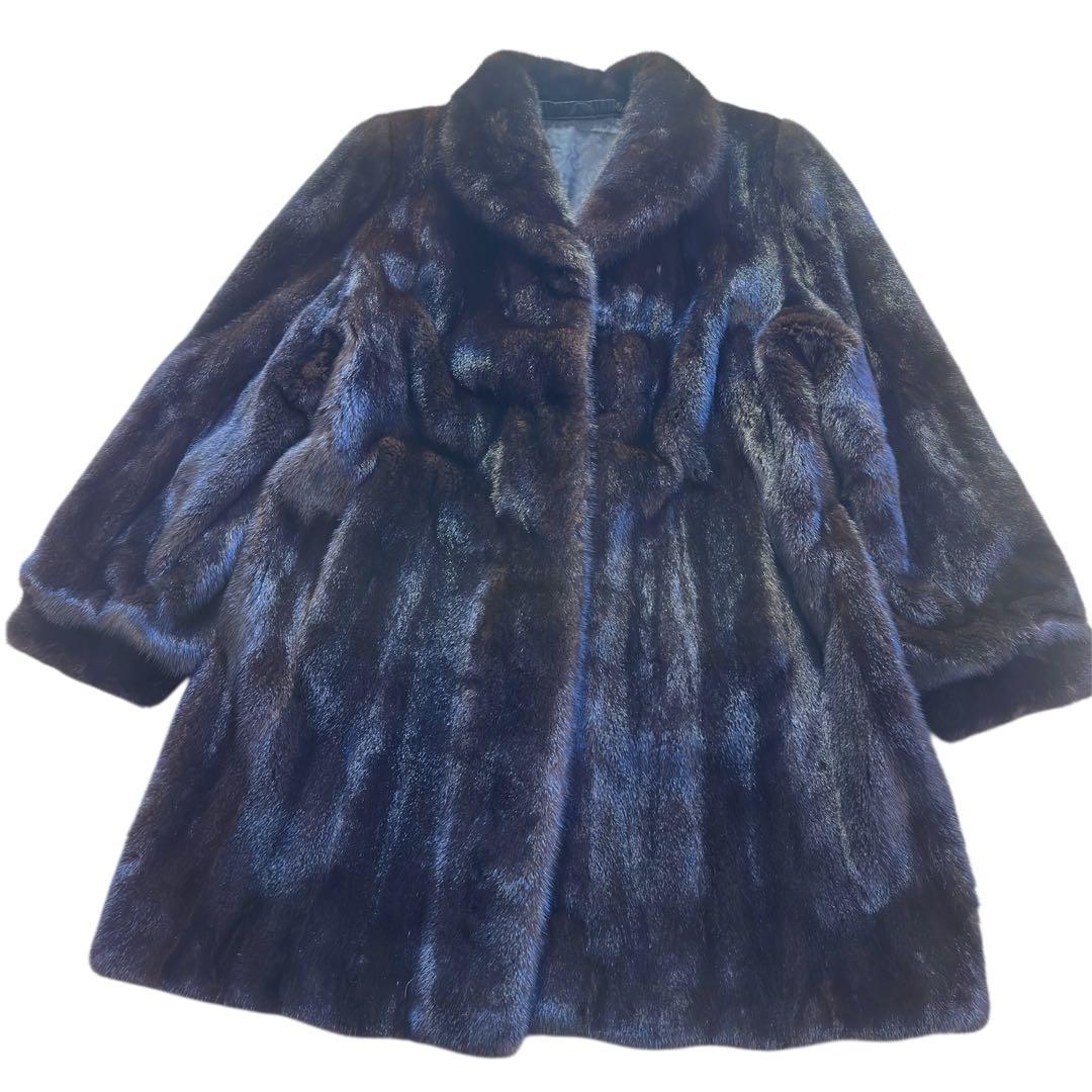 毛並み◎ブラックグラマ ダークミンク ロングコート 大きいサイズ 本毛皮　ミンク