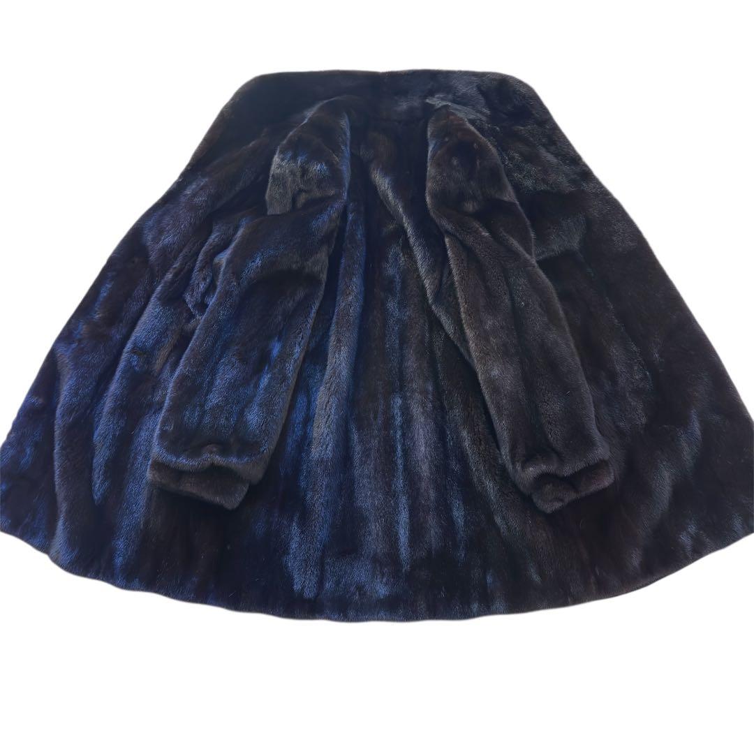 毛並み◎ブラックグラマ ダークミンク ロングコート 大きいサイズ 本毛皮　ミンク