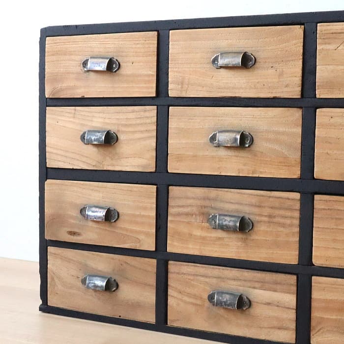 アンティーク 黒色 引出し12杯 チェスト 古家具 無垢材 桐材 ブラック