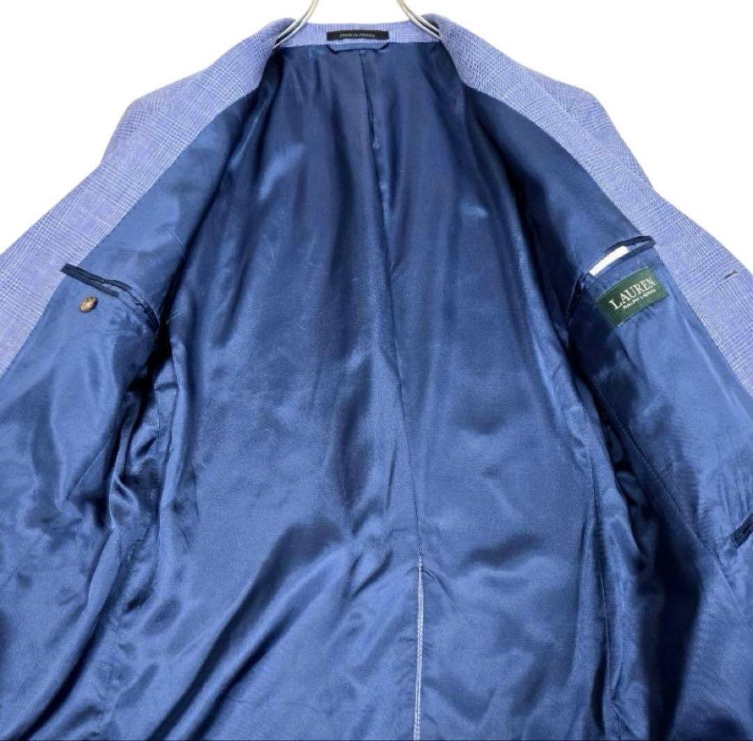 Ralph Lauren/シルクx リネン／グレンチェック/テーラードジャケット