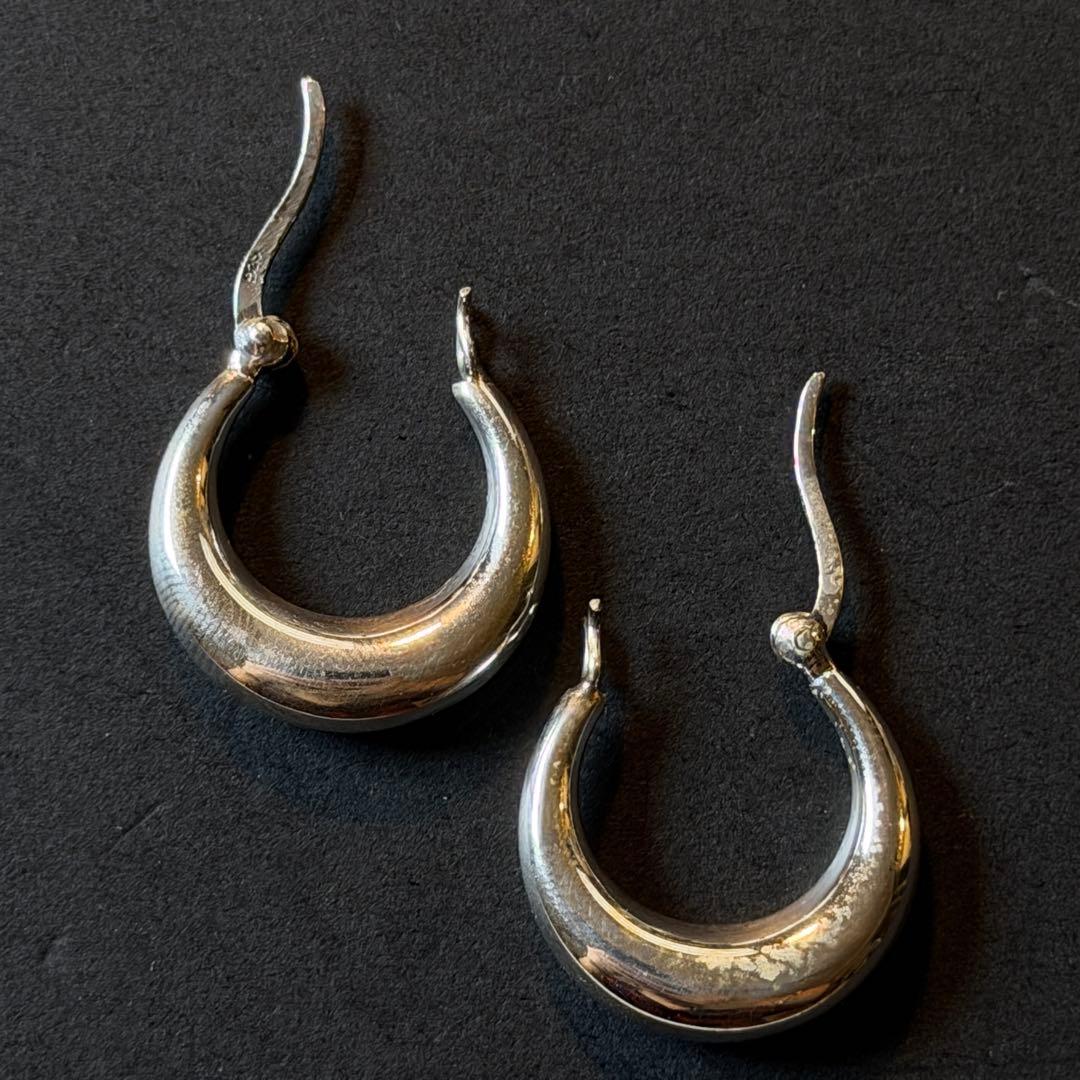 シルバー925 silver デザインフープピアス/軽研磨仕上げ/両耳