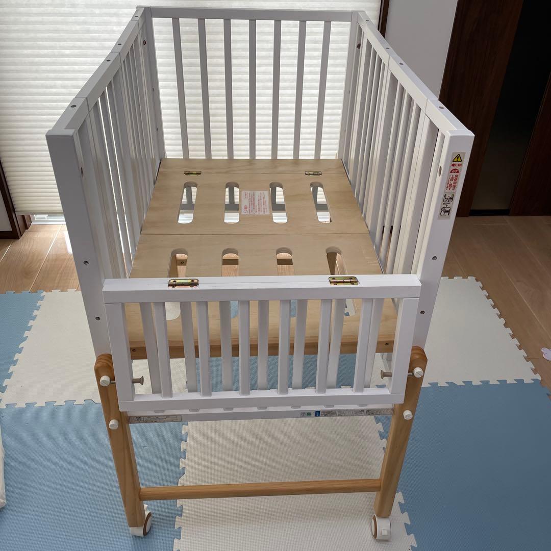 大和屋　パタンⅡ ホワイト木製ベビーベッド 60x90cm