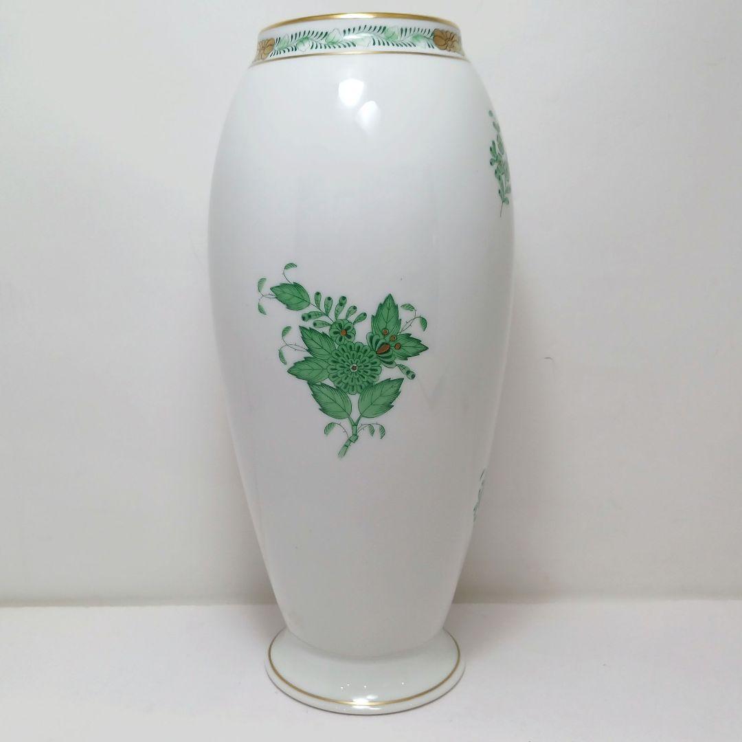 Y2880-4 ヘレンド アポニーグリーン フラワーベース 花瓶 高さ22.5㎝