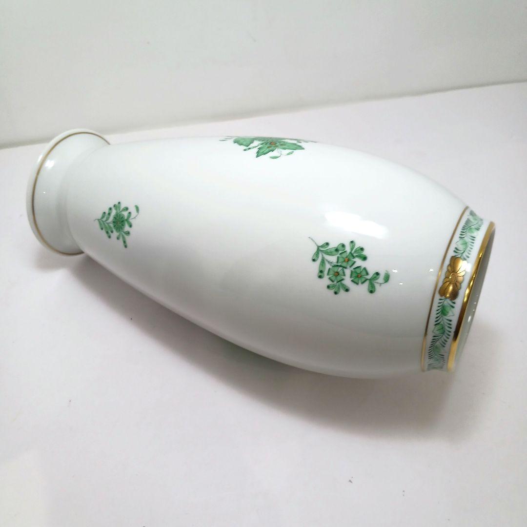 Y2880-4 ヘレンド アポニーグリーン フラワーベース 花瓶 高さ22.5㎝