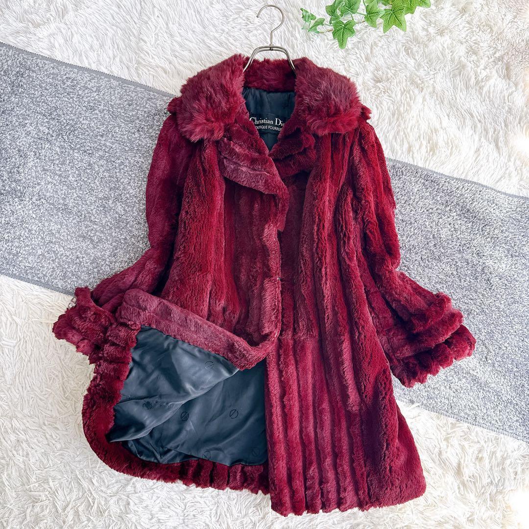希少　オールド　ディオール　毛皮　コート　ミドル丈　ファー　シェアード　ボルドー