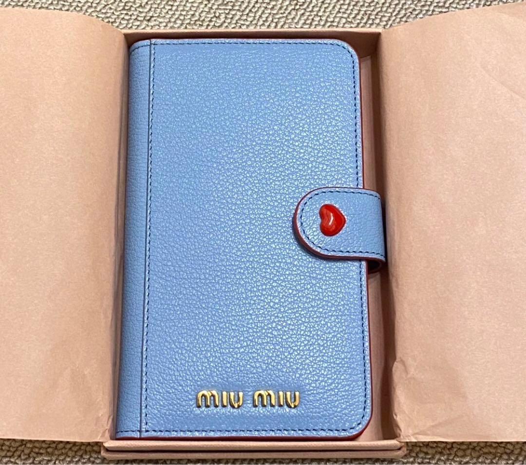 新品未使用★miumiu ミュウミュウ iPhoneケース手帳型ブルー正規品