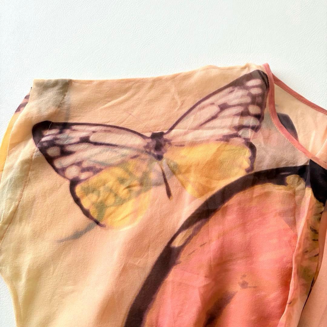 ■ VIVIENNETAM総シルクバタフライ柄ドルマンスリーブぺプラムチュニック