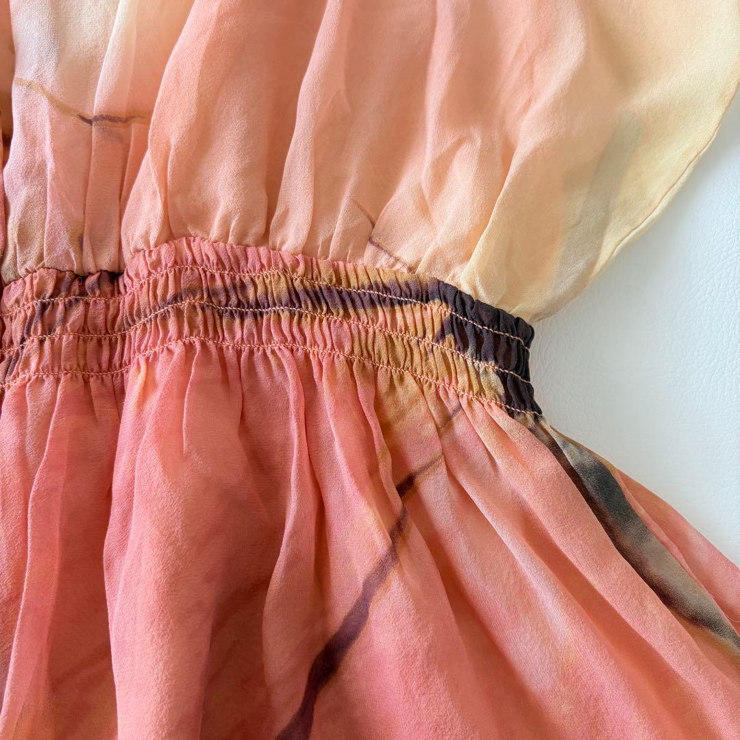 ■ VIVIENNETAM総シルクバタフライ柄ドルマンスリーブぺプラムチュニック