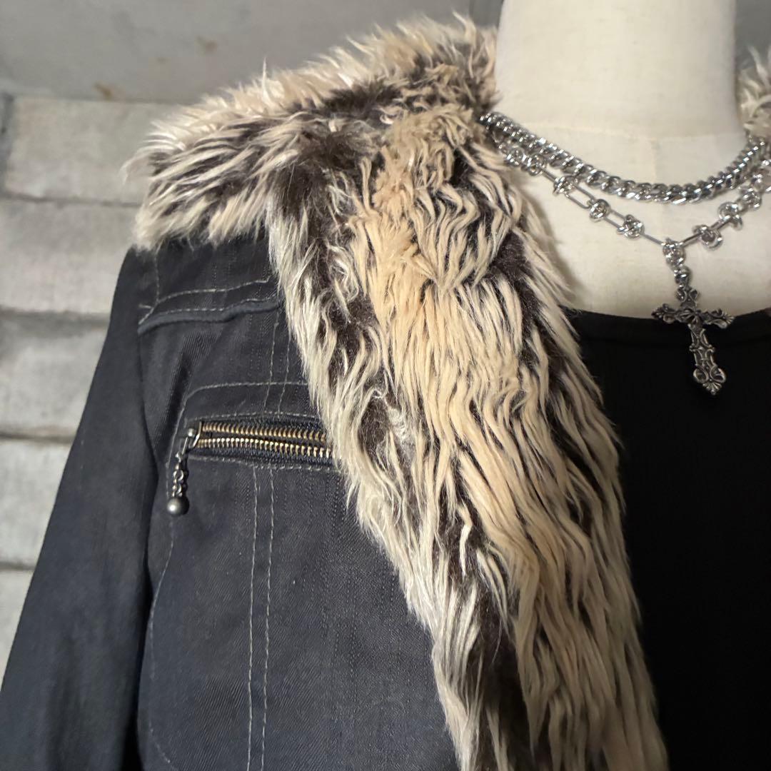 平成　お兄系　ダークコア　グランジ　opium ファー付きコート　ギャル男