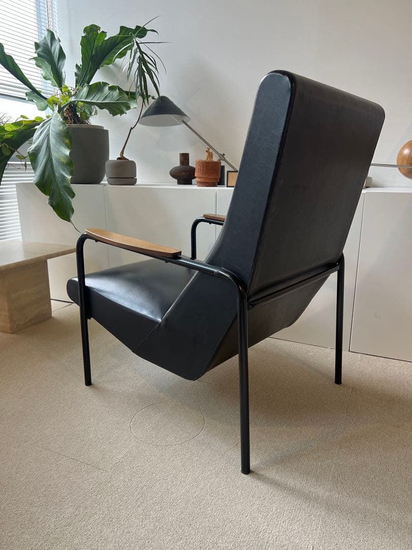 【S.H.】ラウンジチェア、ソファ　ビンテージ　ブラック　レザー