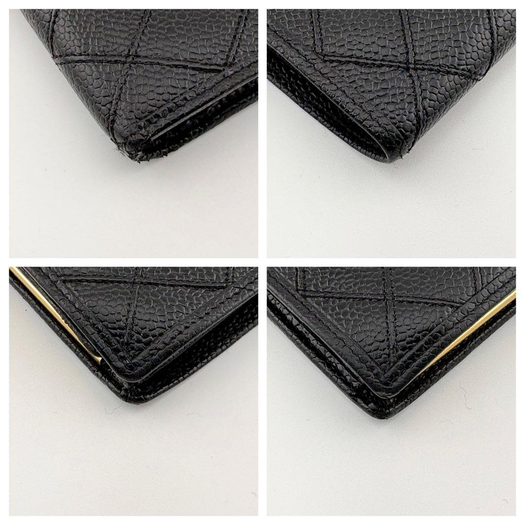 【良品✨】シャネル ビコローレ キャビアスキン がま口 長財布 ブラック 4番台