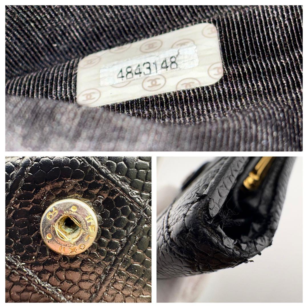 【良品✨】シャネル ビコローレ キャビアスキン がま口 長財布 ブラック 4番台
