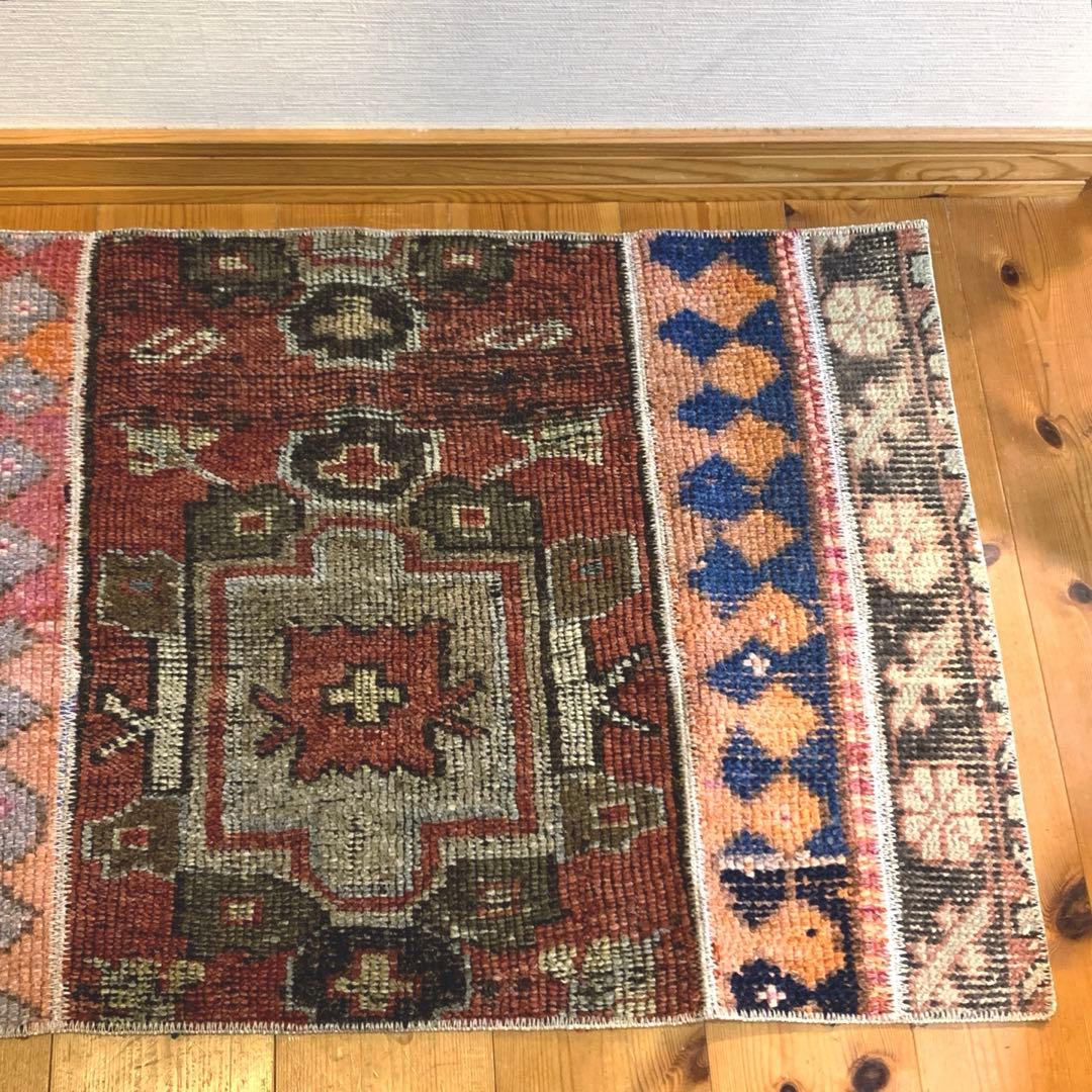 60×90 ボルドー　ピンク　メダリオン トルコヴィンテージラグ　パッチワーク