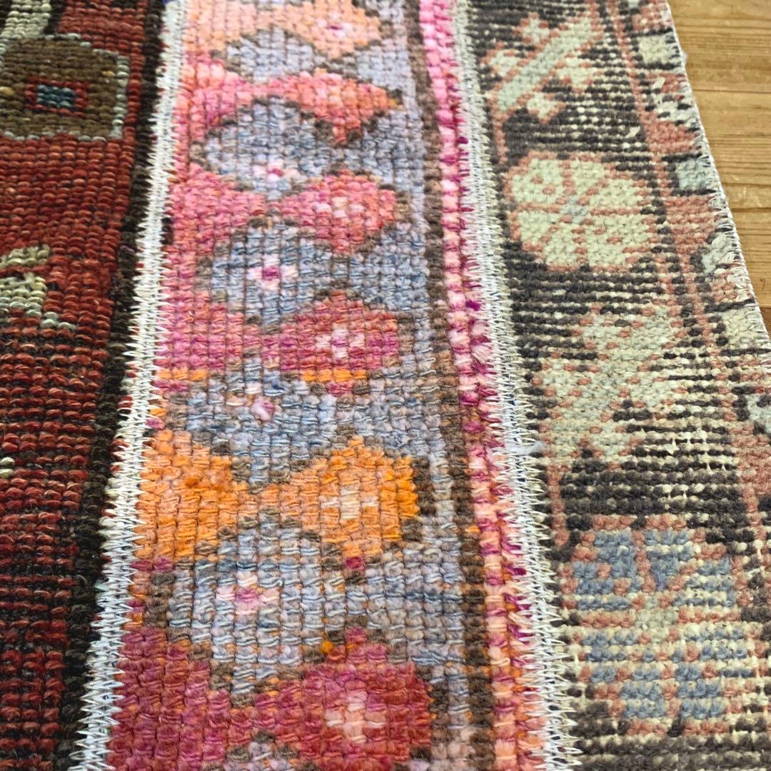 60×90 ボルドー　ピンク　メダリオン トルコヴィンテージラグ　パッチワーク