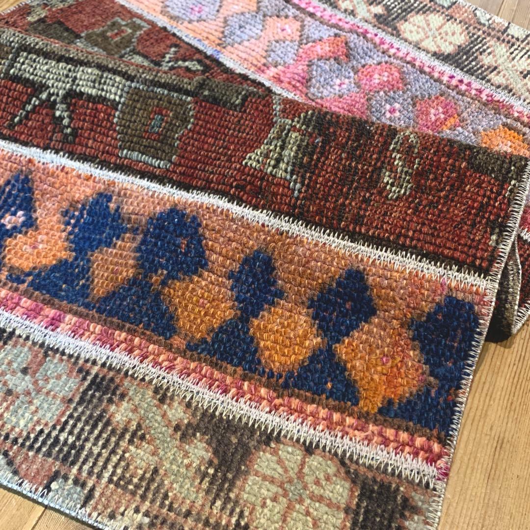 60×90 ボルドー　ピンク　メダリオン トルコヴィンテージラグ　パッチワーク