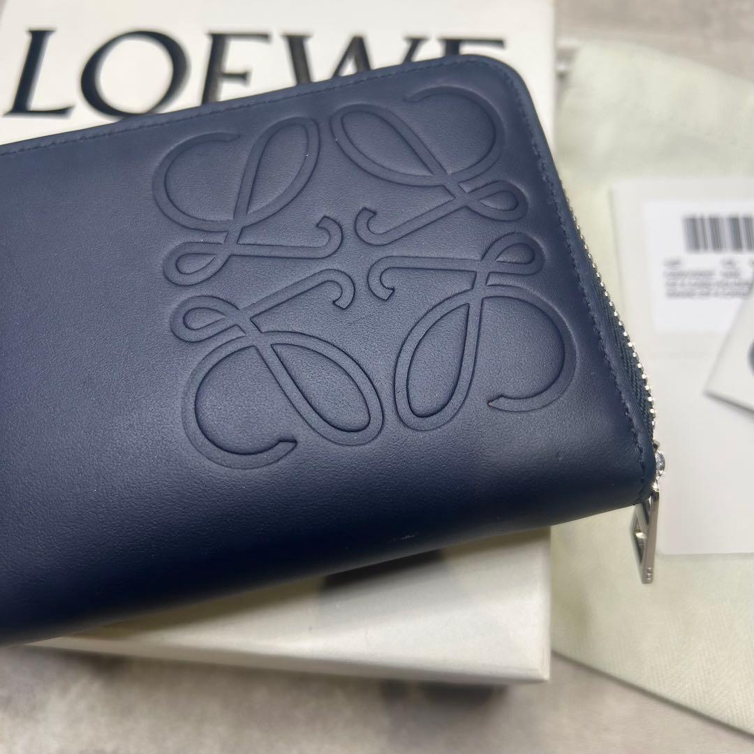 新品同様☆大人気 ロエベ アナグラム ネイビー レザー 財布 男女兼用