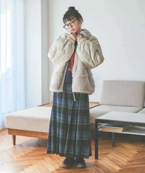 【タグ付き】niko and ... パッチワークボアブルゾン アイボリー