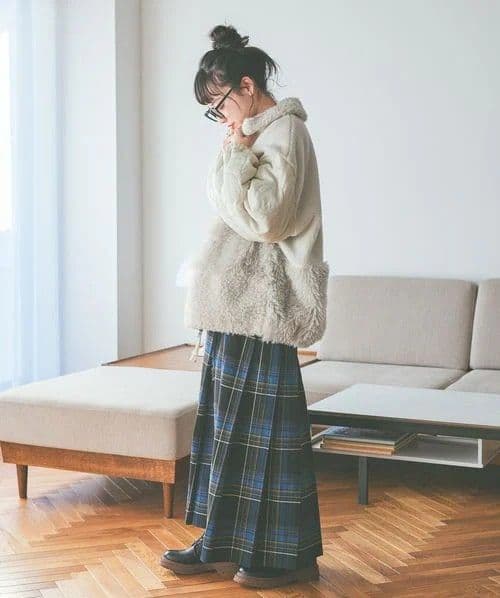 【タグ付き】niko and ... パッチワークボアブルゾン アイボリー