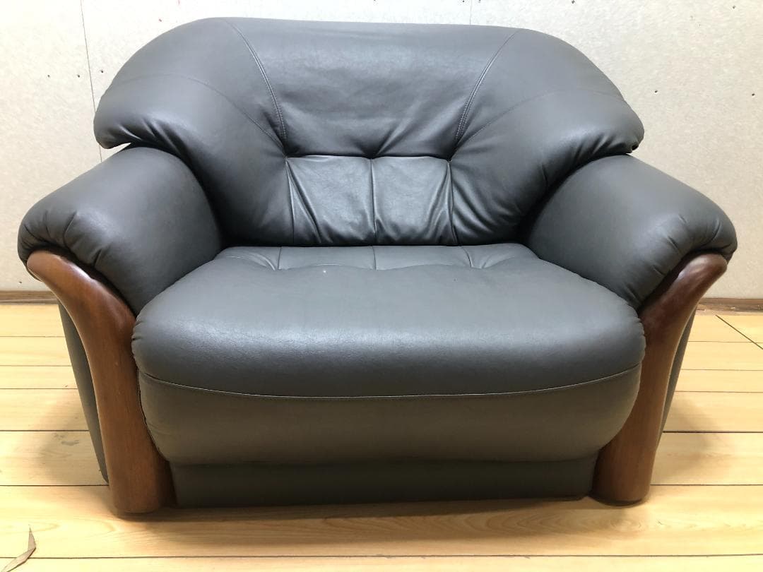 送料無料 ソファ 一人掛け レザー 本革風 木製フレーム モダン 75032-