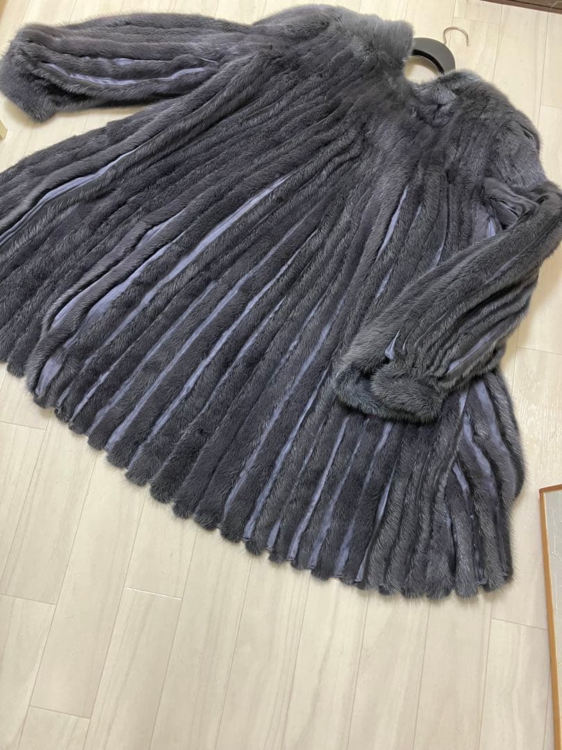 ミンク ファー コート ジャケット ポンチョ ストライプデザイン グレー系