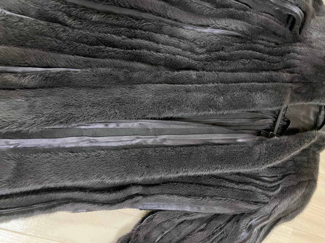 ミンク ファー コート ジャケット ポンチョ ストライプデザイン グレー系