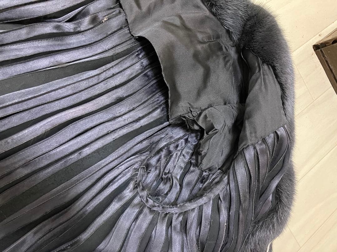 ミンク ファー コート ジャケット ポンチョ ストライプデザイン グレー系