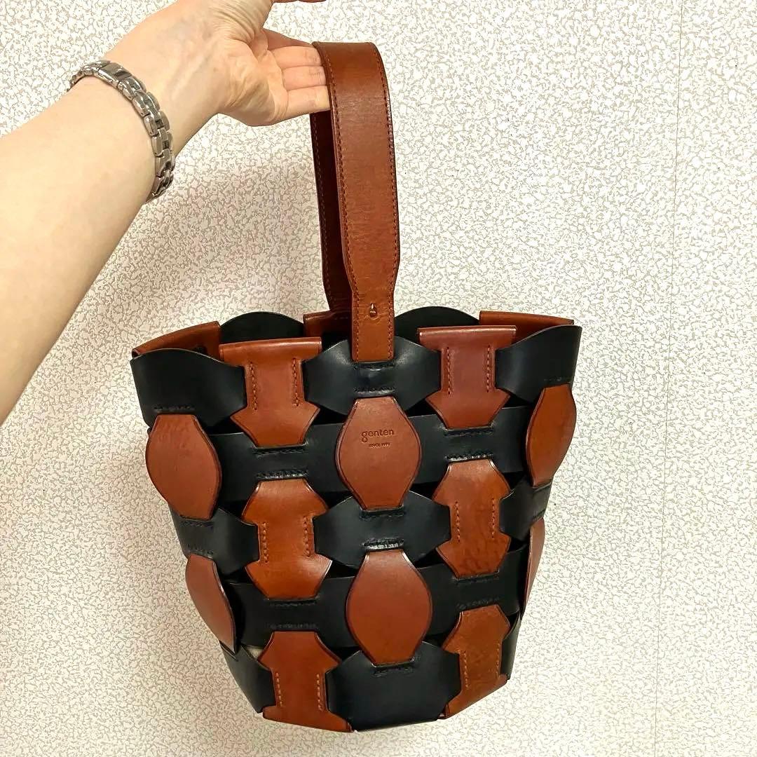 genten レザー かごバッグ 黒と茶色
