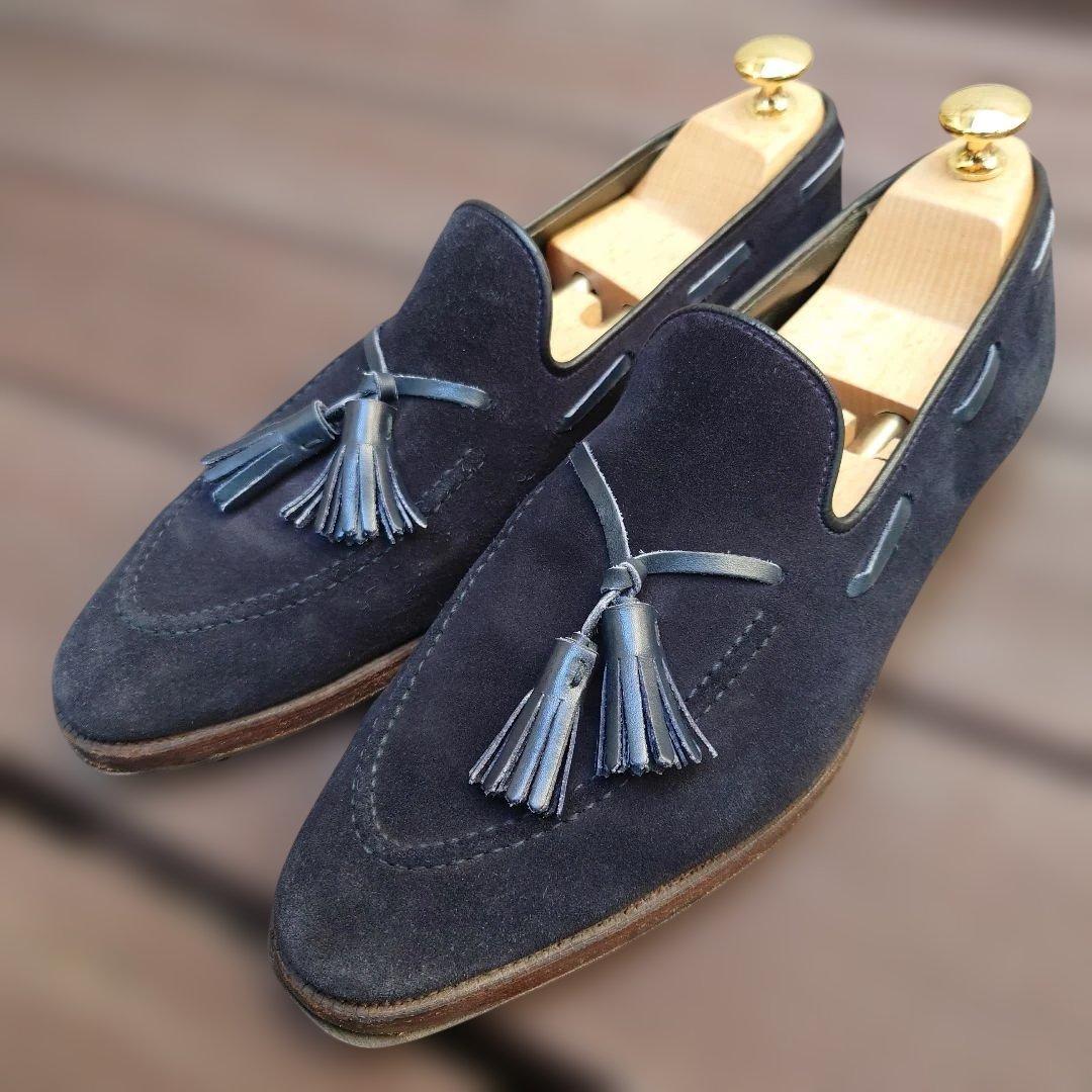 クロケット＆ジョーンズ　ネイビー スエード タッセルローファー　オールデン