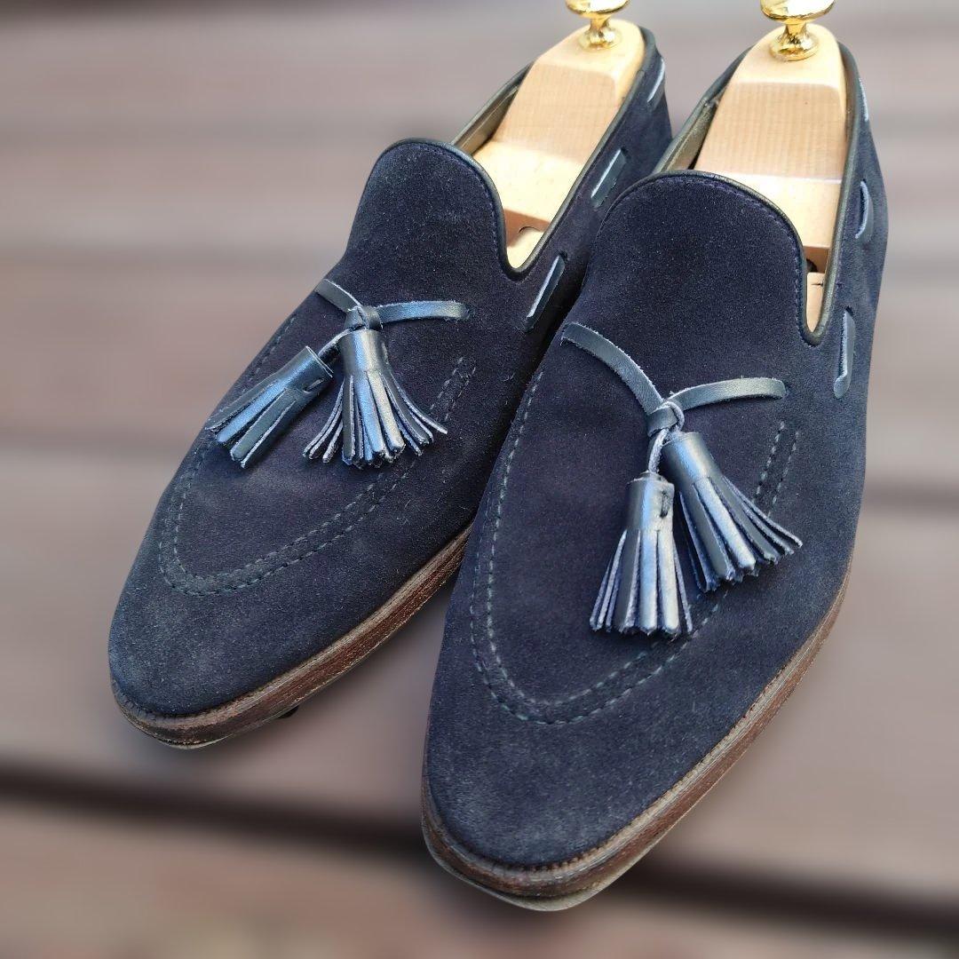 クロケット＆ジョーンズ　ネイビー スエード タッセルローファー　オールデン